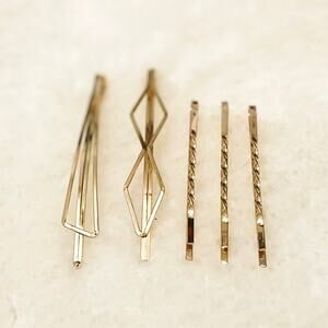 Set of 5 Gold-Toned Glam Geometric Hair Clips Bobby Pins Barrettes
